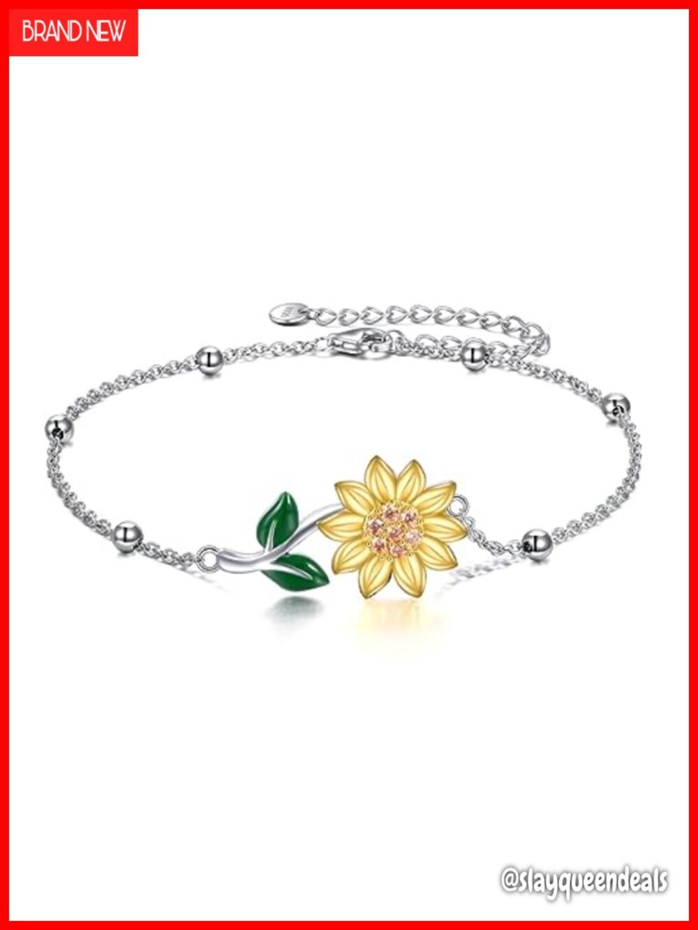 Sterling Silver 18k Gold Plated Sunflower Chain Bracelet Adjustable 7+2" Gift
